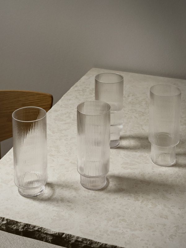 Ripple Long Drink Glasses - Set of 4 - Clear/ Ferm Living