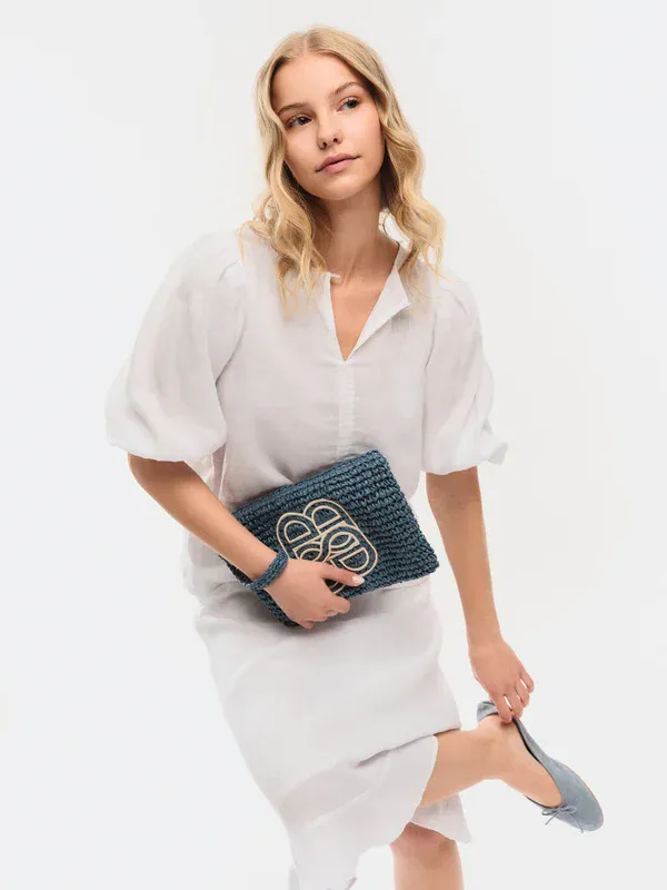 Mim Straw Clutch Blue/ Ella&il