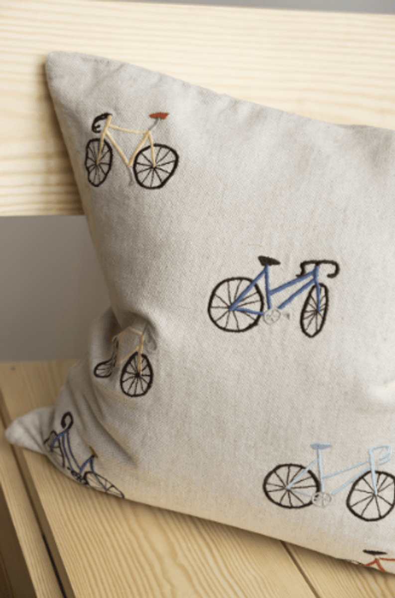 BICYCLES EMBROIDERED CUSHION COVER/ Fine Little Day