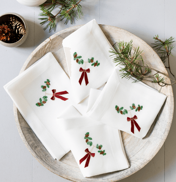 Hovedbilde Juleserviet med mørkerød sløjfe/ Langkilde&søn