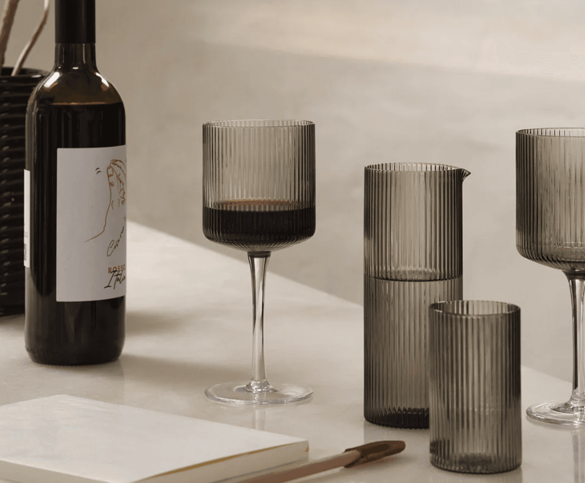 Ripple Red Wine Glasses - Set of 2 - Smoked Grey/ Ferm Living
